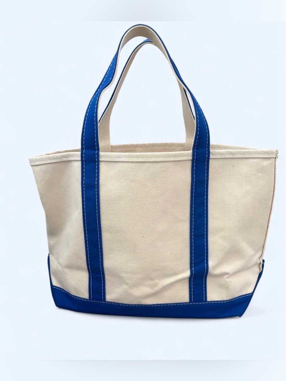 L.L. Bean Cream Canvas Tote with Blue Trim